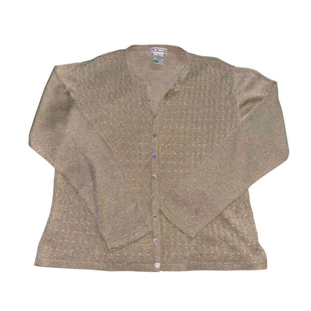 Talbots Vintage Gold Sparkle Button-Up Cardigan Sweater Women’s Size Large - Picture 2 of 6